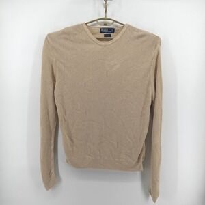 VTG Polo Ralph Lauren Mens XXL Beige 100% Silk V-Neck Sweater Italian Yarn Tan
